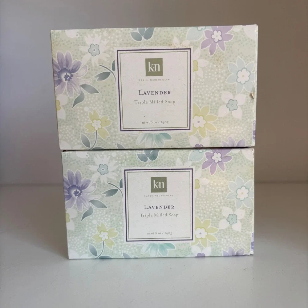 Karen Neuburger Lavender Triple Milled Soap Floral Set 2 New 5 oz each Full Size